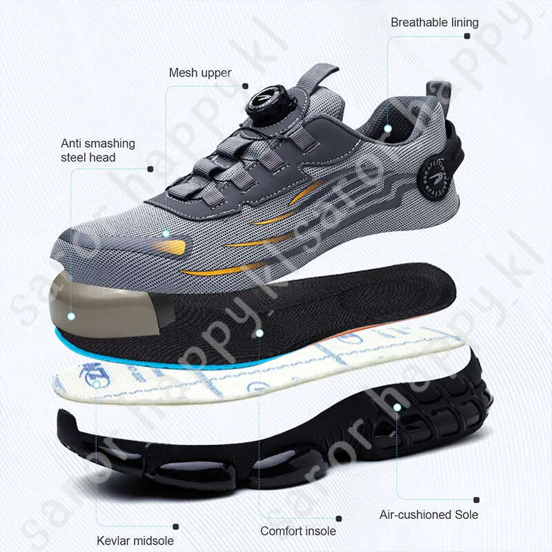 Designer Shoes Rotating Button New Safety Shoes Men Anti-Smash Anti-Puncture Work Shoes Fashion Men Sport Shoes Security Protective Boots Men Casual Shoe 58
