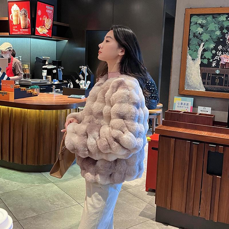 Faux Mink Fur Coat For WomenV Fluffy JacketV O-NeckV Plush Korean Fashion OvercoatsV Winter Womens CoatV 2024V Furry Tops