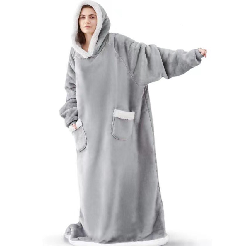 Designer Christmas Women's Pajamas Flannel Extended Vertical Pocket Hoodie Lazy Blanket