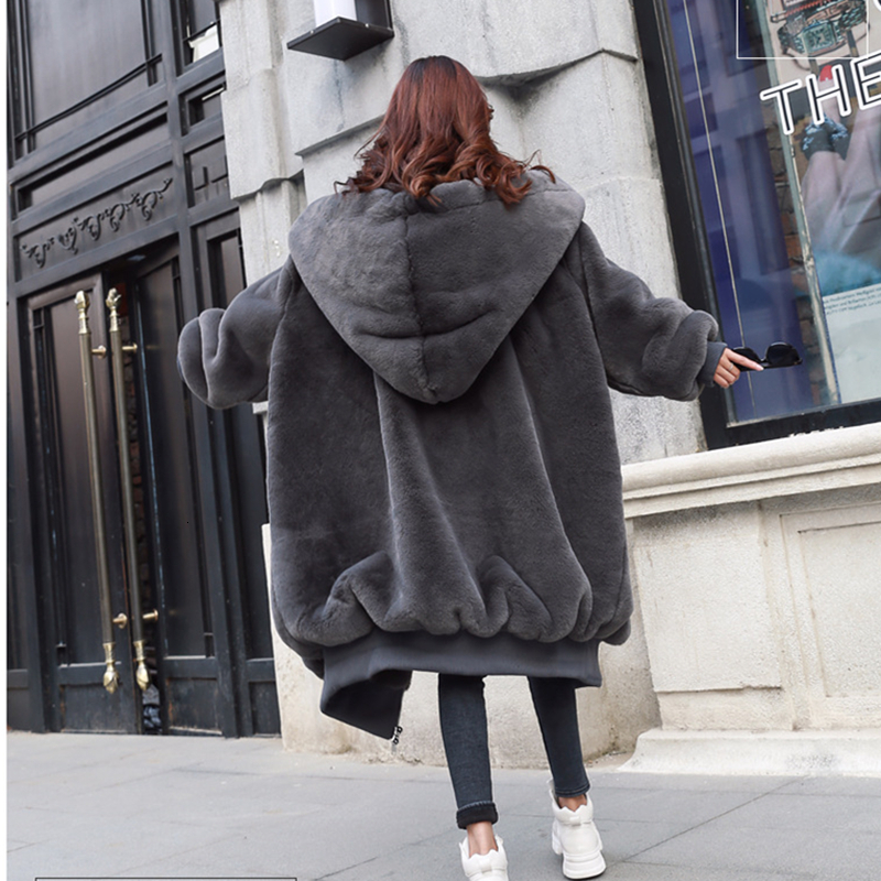 1.6Kg Fake Mink Fluffy Plush Oversized Winter Overcoat Thick Warm Hooded Long Faux Fur Coat Women Jacket Teddy