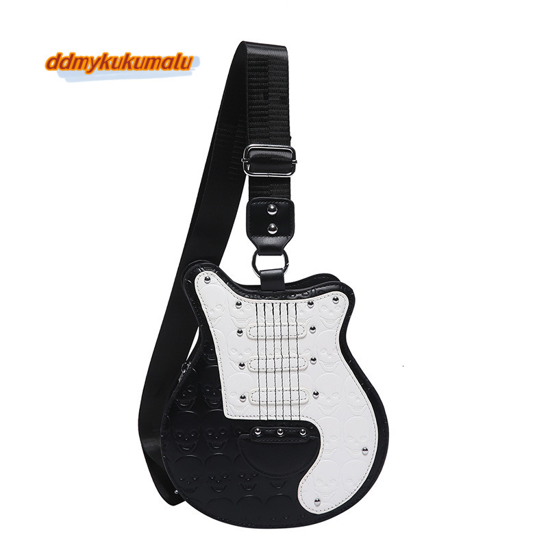 Halloween New Skull Shoulder Personalized Creative Crossbody Guitar Shaped Rivet Women's Bag #33 ddmykukumalu