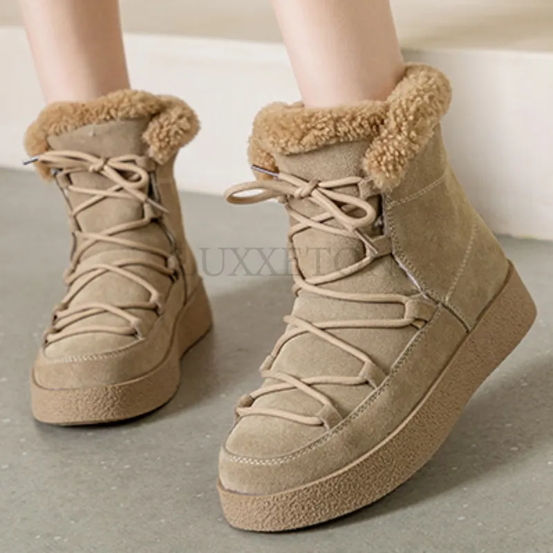 High Quality Winter Snow Women Outdoor Warm Short Boots Round Toe Non-Slip Comfortable Female Shoes Handmade