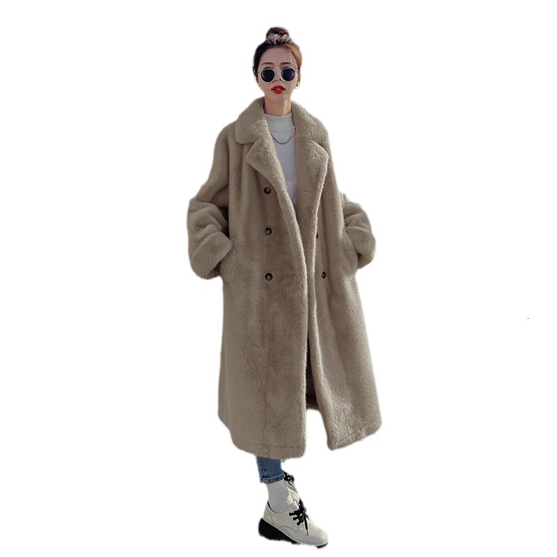 Raglan Sleeve Faux Fur Coat Women Winter Blazer Lapel Fluffy Teddy Female Double Breasted Long Plush Jacket Elegant 4Xl