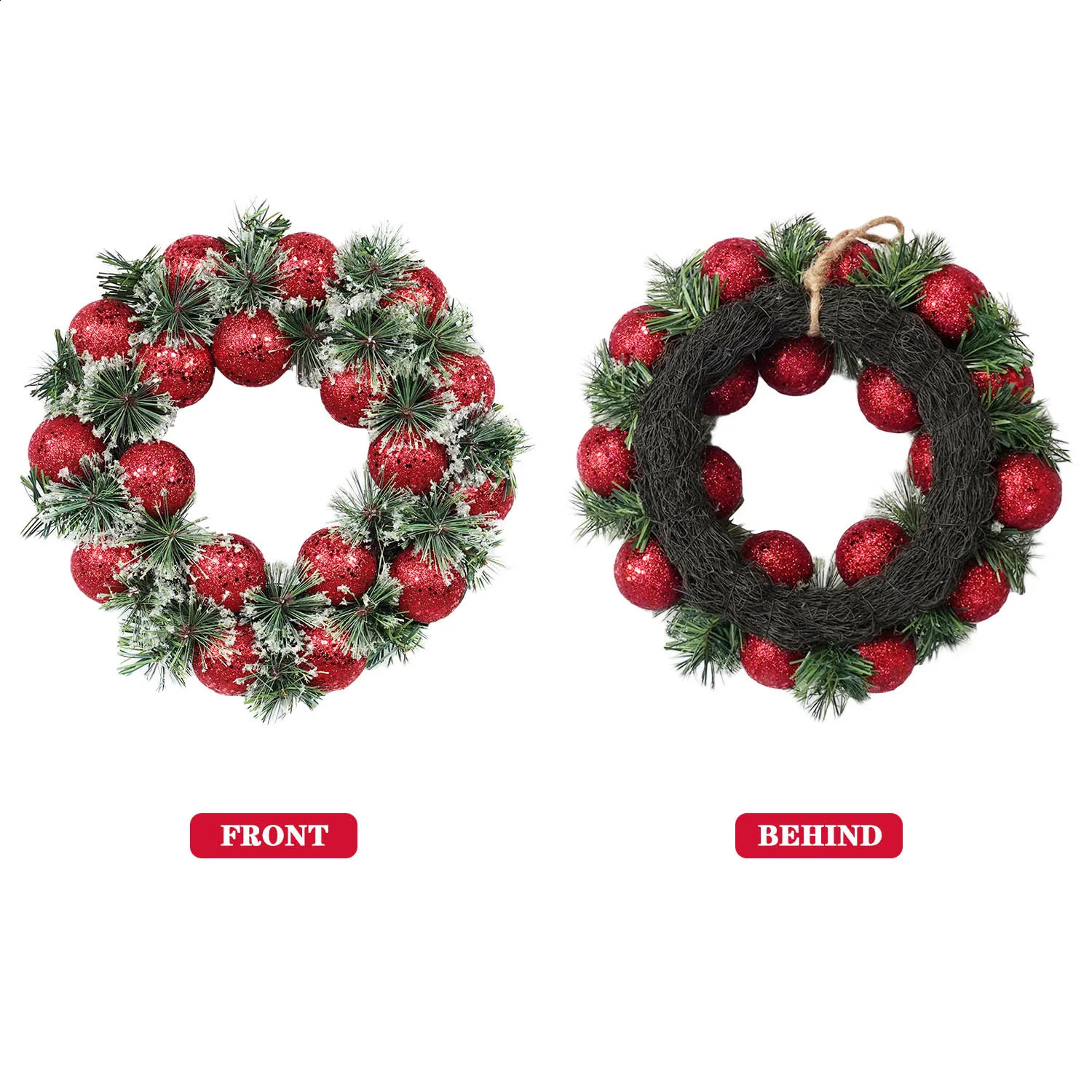 32cm Christmas Ball Decor Pine Garlands Vintage Vine Wreath For Doors Year Decorations Wreaths 240930