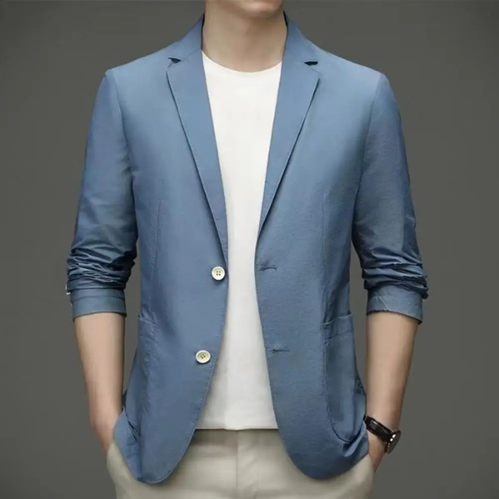 Men Blazer Formal Summer Suit Coat Business Coat Lapel Double Buttons Pockets Solid Cardigan Loose Men Suit Jackets Work Jacket 240930