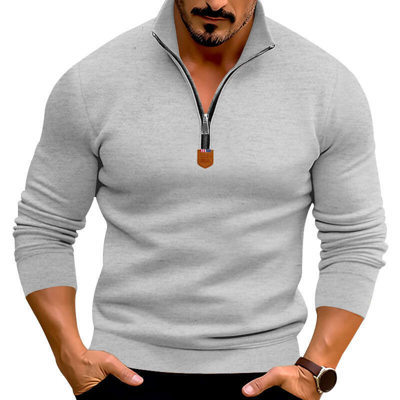 shanshi men hoodies designers Autumn and winter men's casual plush solid color long sleeved half zip standing neck sweater top for men