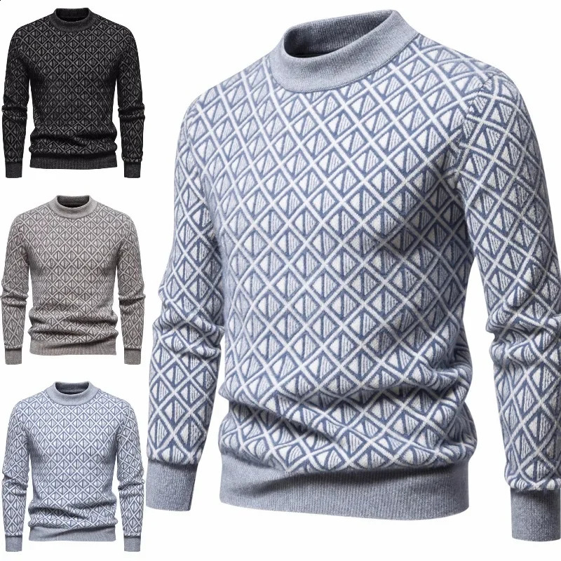 2024 Autumn and Winter Knitted Sweater Round Neck Fashionable Printed Warm Slim Fit Pullover Sweaters 240930
