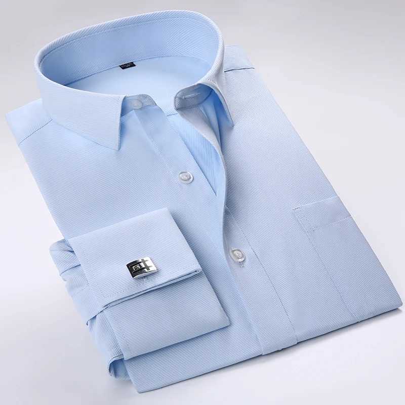 Mens French cufflink shirt New mens shirt long sleeved evening dress mens brand shirt ultra-thin suitable for French cufflink dress shirt X2410071