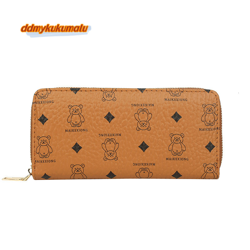 3 2024 New Han Chao Women's Wallet, Bear Print, Single Zipper, Multi Card Portable Travel Fashion Phone Bag #13 ddmykukumalu 4