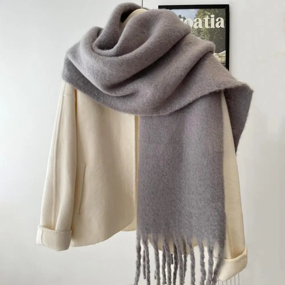 Womens winter solid color scarf tassel decoration imitates cashmere thick shawl elegant large warm scarf fashion accessories 241007