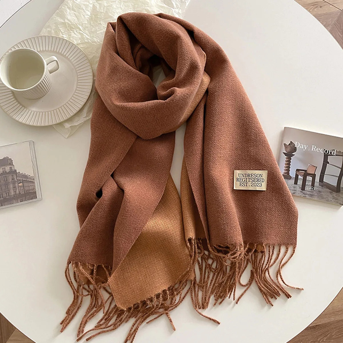 Womens warm winter cashmere scarf fashionable solid color double-sided collar shawl bag blanket 241007