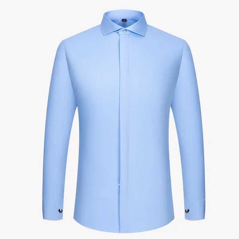 Windsor collar French cuffed dress fashionable mens long sleeved luxury business formal shirt covered button up cufflinks shirt X2410071