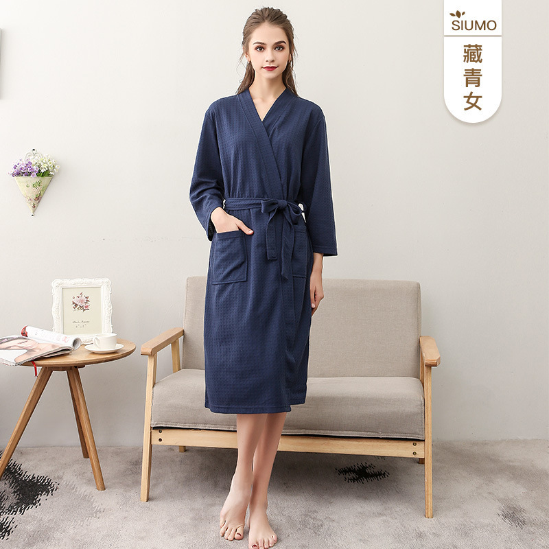 Designer Upgraded Summer Thin Waffle Couple Black Bathrobe Women's Large Water Absorbent Quick Drying Yukata Seven Sleeve