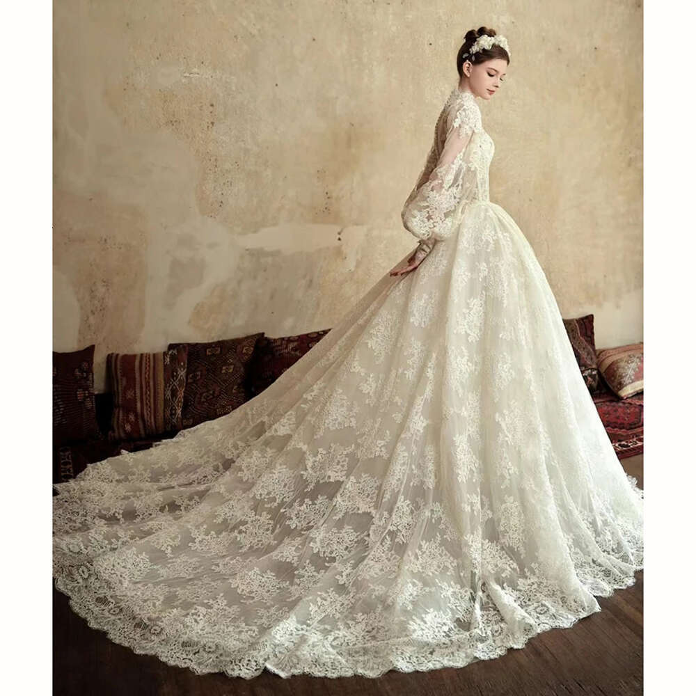 A Elegant E Lace Wedding Dress With High Neck Lantern Sleeves Bridal Gown Custom Made Princess Bride Marriage Women Clothing 6660311