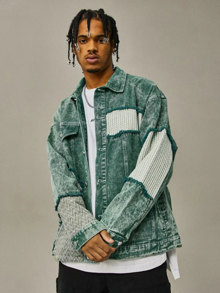 Vintage Denim Jackets Men Patchwork Frayed Irregular High Street Harajuku European Style Retro Fashion Fitness Hip Hop Daily 241007 - view 3