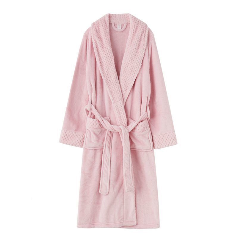 Designer's Winter Sleeping Flannel Couple Nightgown, Thickened Lengthened Men's Plus Size Bathrobe, Long And Simple Sleepwear For Women