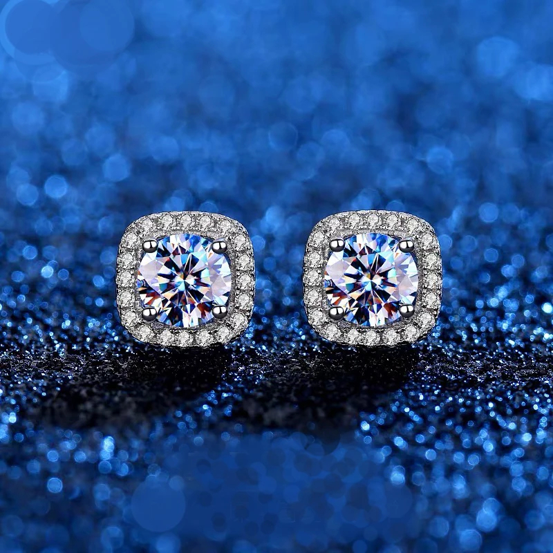 1ct 2ct 3ct Moissanite Earrings for Women Wedding Fine Jewelry Gift Sterg Sliver Stud Earring With Certificate
