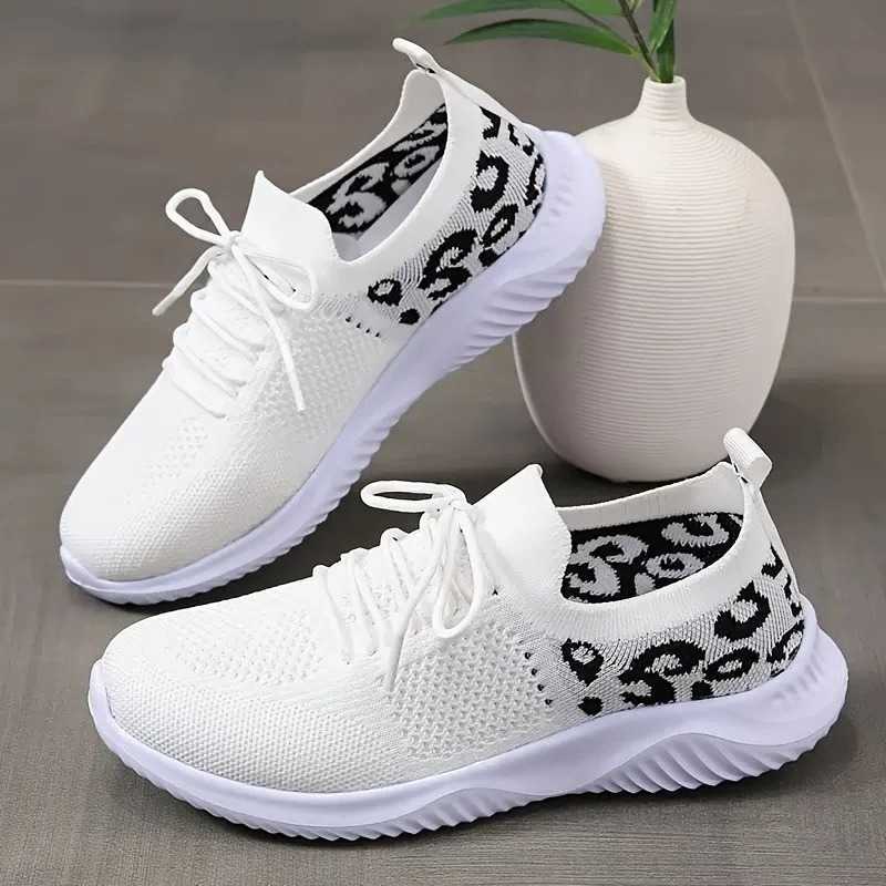 Womens Leopard Tennis Sneakers 2023 Spring/Summer New Mesh Breathable Sneakers Womens Walking and Running Apartment Zapatos De Mujer Y241007