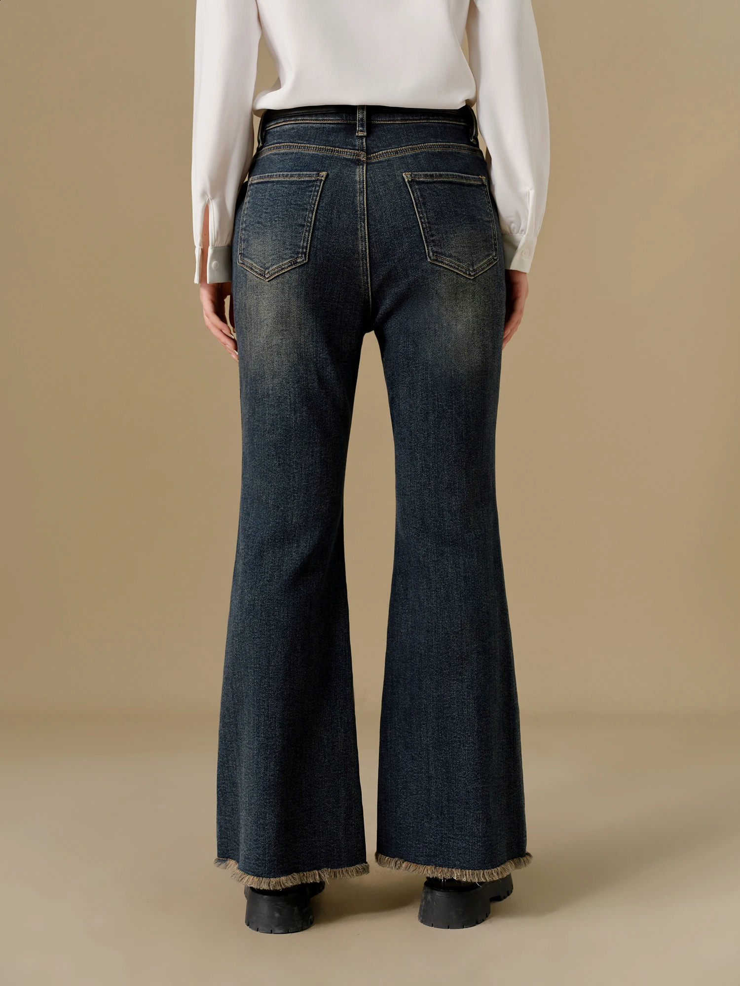 DUSHU Plus size 683% pure cotton retro modern style womens sparkling jeans winter wash original edge padded pants 24DS84167 240930