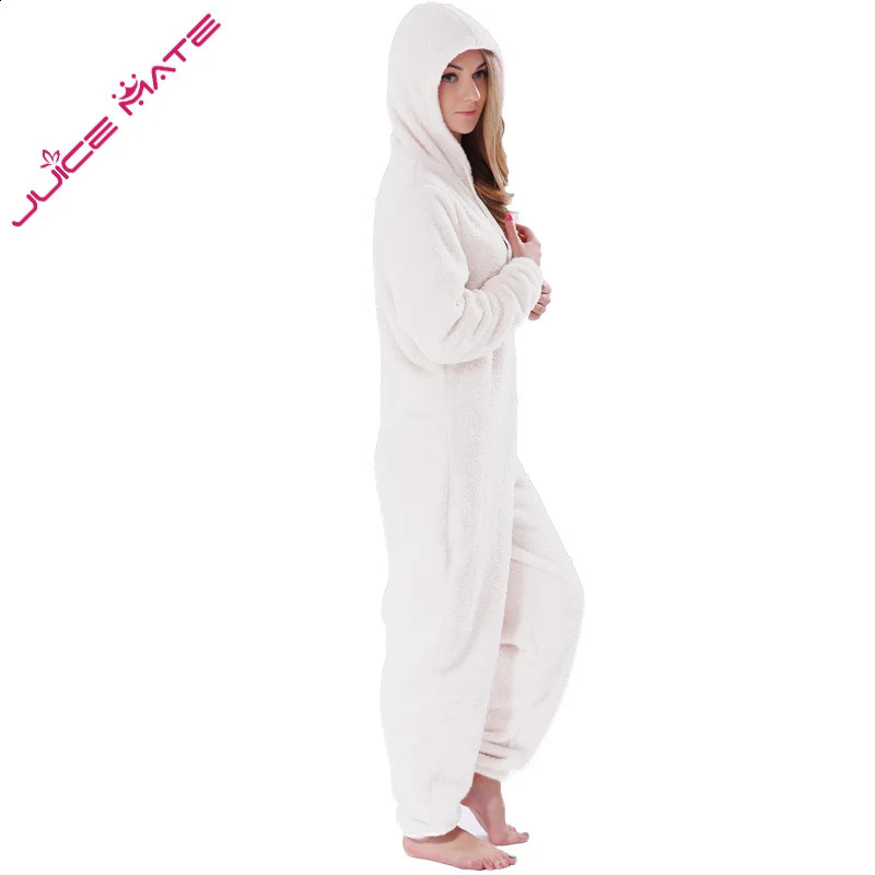 Winter Warm Pajamas Womens Onesies Fluffy Wool jumpsuit Plus Hoodie Splicing 240930