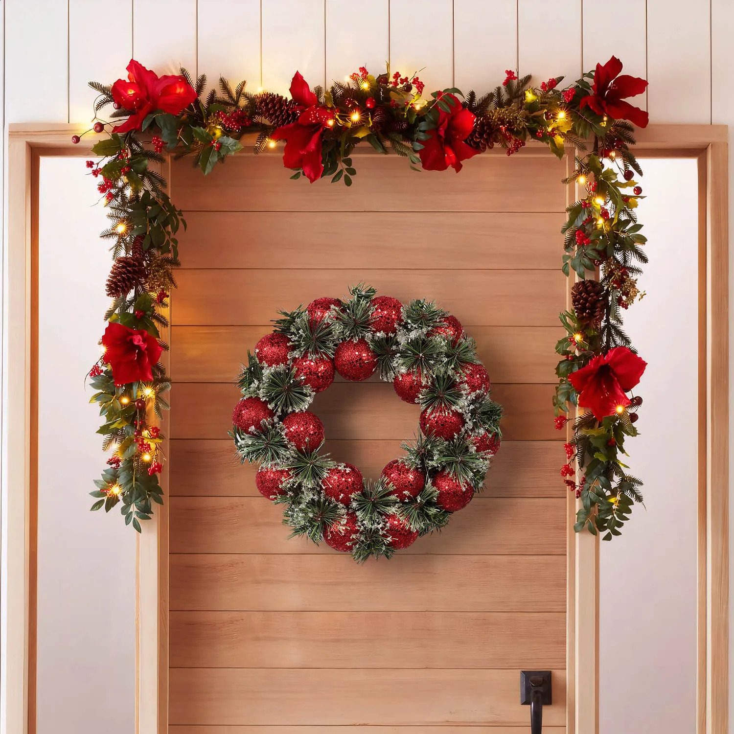 32cm Christmas Ball Decor Pine Garlands Vintage Vine Wreath For Doors Year Decorations Wreaths 240930