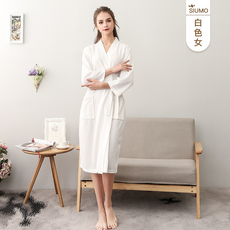 Designer Upgraded Summer Thin Waffle Couple Black Bathrobe Women's Large Water Absorbent Quick Drying Yukata Seven Sleeve
