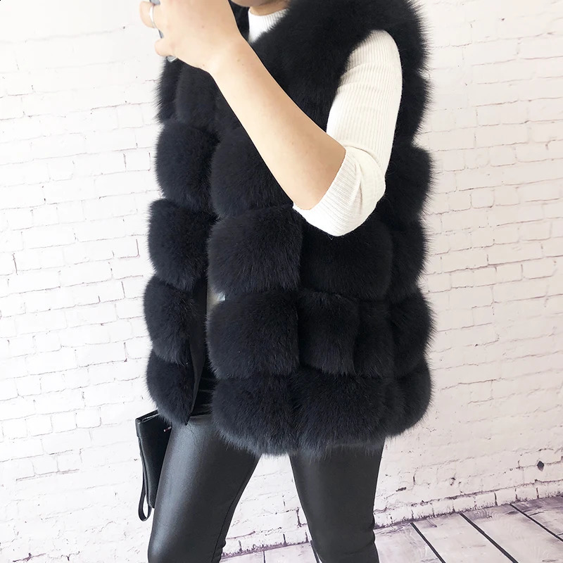Womens high-quality fox fur vest 100% natural fur fashion fur jacket vest leather coat 240923