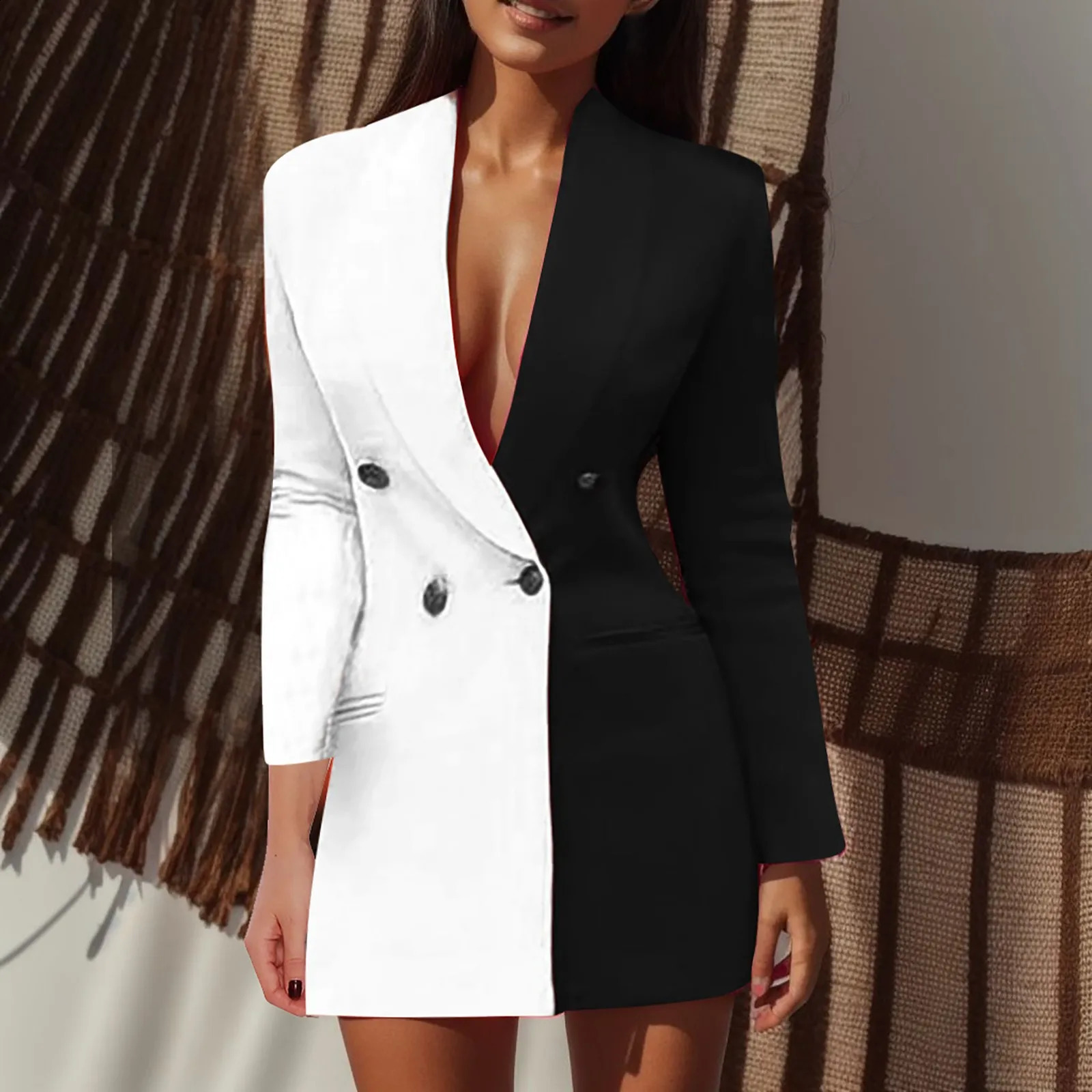 Womens Jacket Winter Ultra Thin Long Sleeve Elegant Set Double Black and White Corset Office Dress Coat 241007