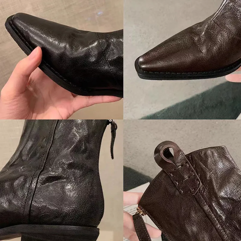 Vintage Style Wrinkled Short - Autumn Winter Denim Skinny Western Shoes Women's Boots Cowboy Boot Short Booties