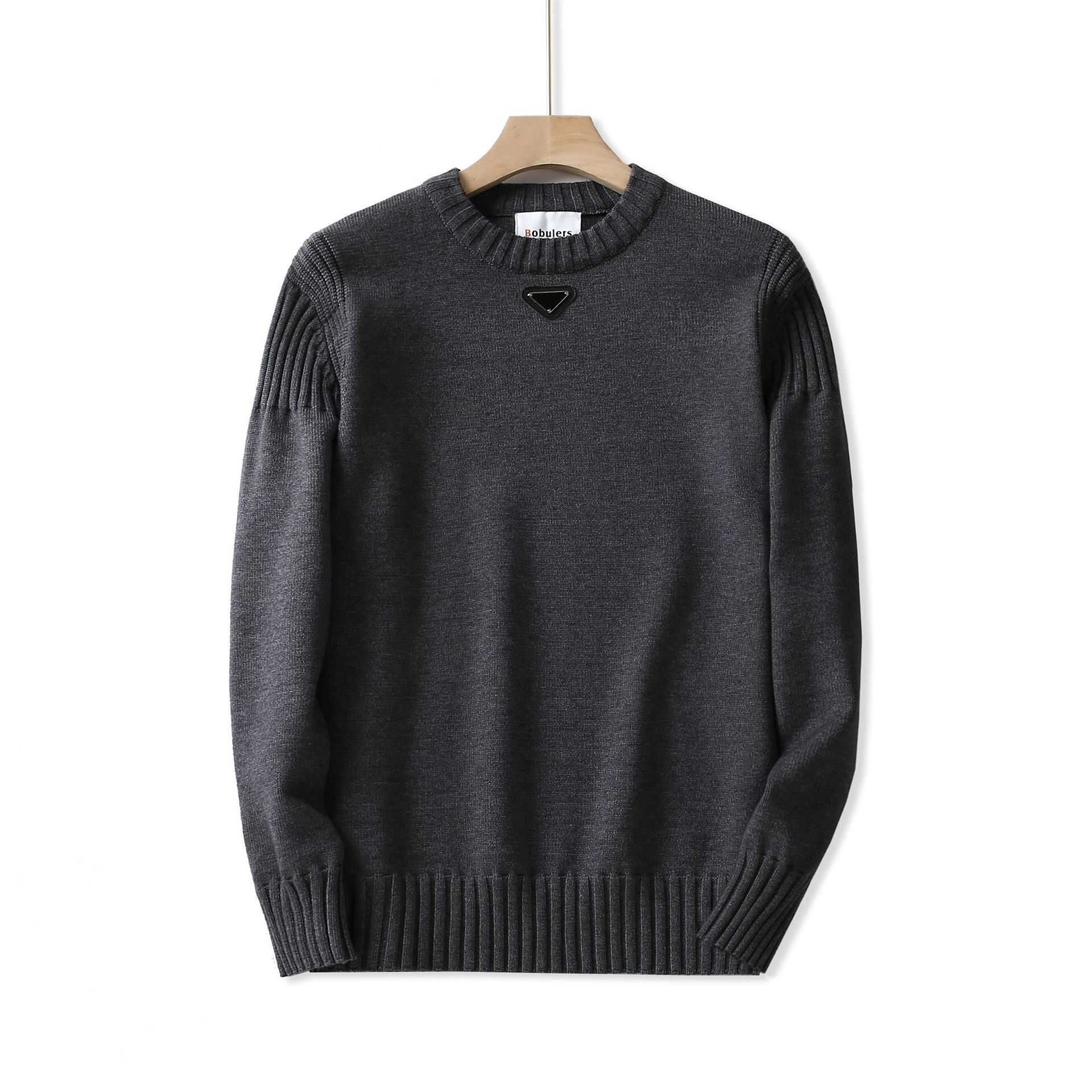 24 autumn and winter mens sweater versatile British casual fashion knitwear long sleeved round neck base sweater triangle logoXJ240930