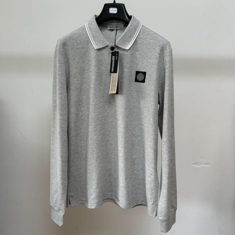 Letter embroidery patch logo Polos classic compass casual cotton men long sleeve t-shirts size M-XXL