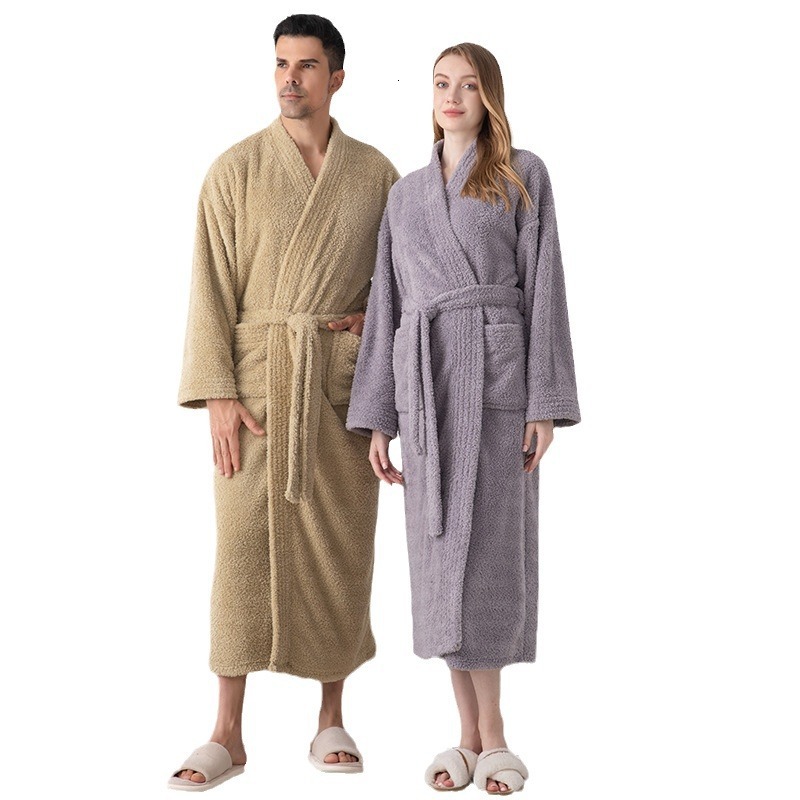 Designer's Autumn And Winter Long Flannel Women's Couple Pajamas, Comfortable Home Clothes, Thick Bathrobes, Hotel Yukata