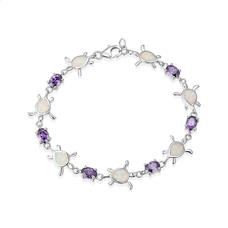 MYOP 925 Silver Gift Artificial White Opel Pear shaped Sea Turtle Bracelet Purple Denier Zircon Lobster Buckle Wedding Charm Party Fashion 240929