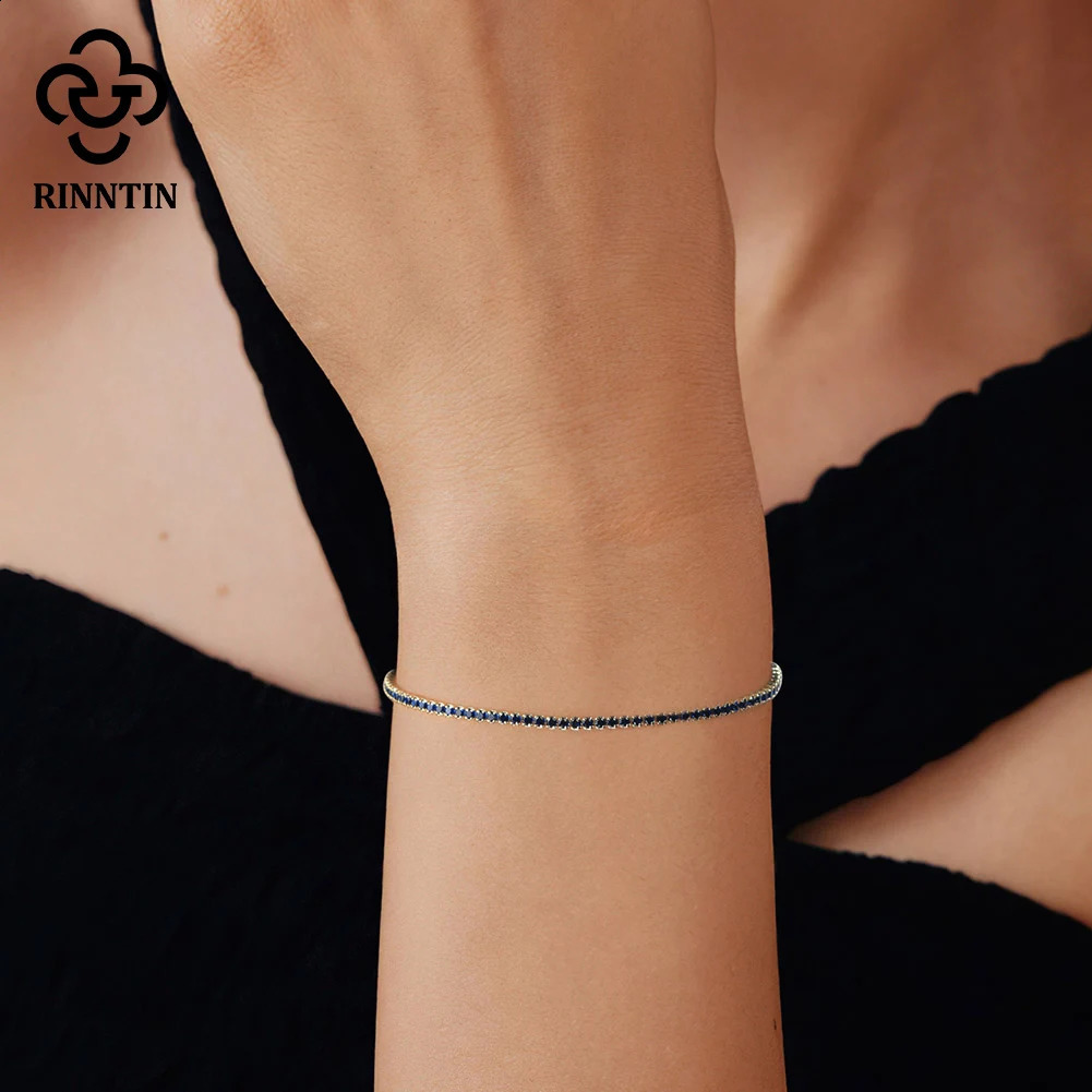 Rintin Brilliant Tennis Bracelet 925 Pure Silver 1.5mm Bazil Set Zircon Womens Chain Bracelet Jewelry SB190 240929