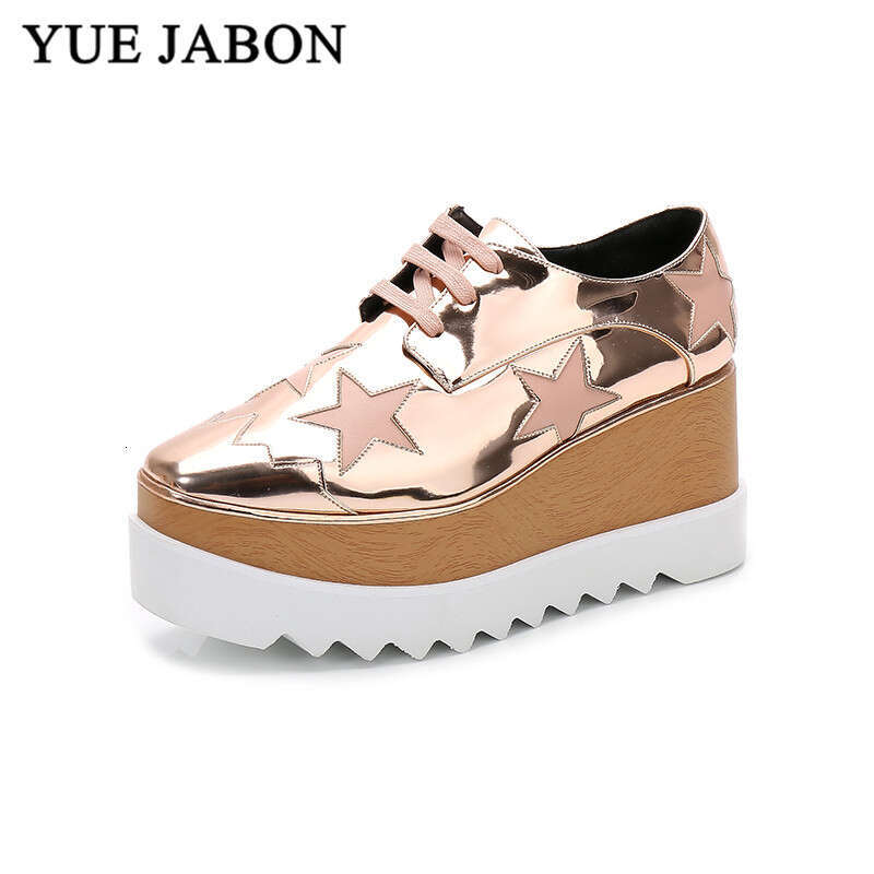 Stars Loafer Square Toe Lace-Up Thick Bottom Platform Wedge For Women Causal Sneakers Real Leather Shoes 2024