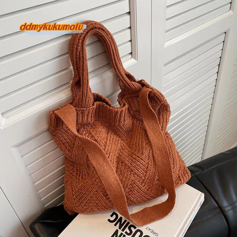Knitting Women's Shoulder Bag Fashion Hollow Out Tote Ladies Female Woven Shopper Purse Lady Crossbody Handbag H6.27#23 ddmykukumalu