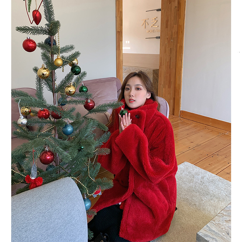 Turtleneck Long Faux Women Winter Teddy Fluffy Female Double Breasted Pink Plush Fur Coat Dropped Sleeves Jacket