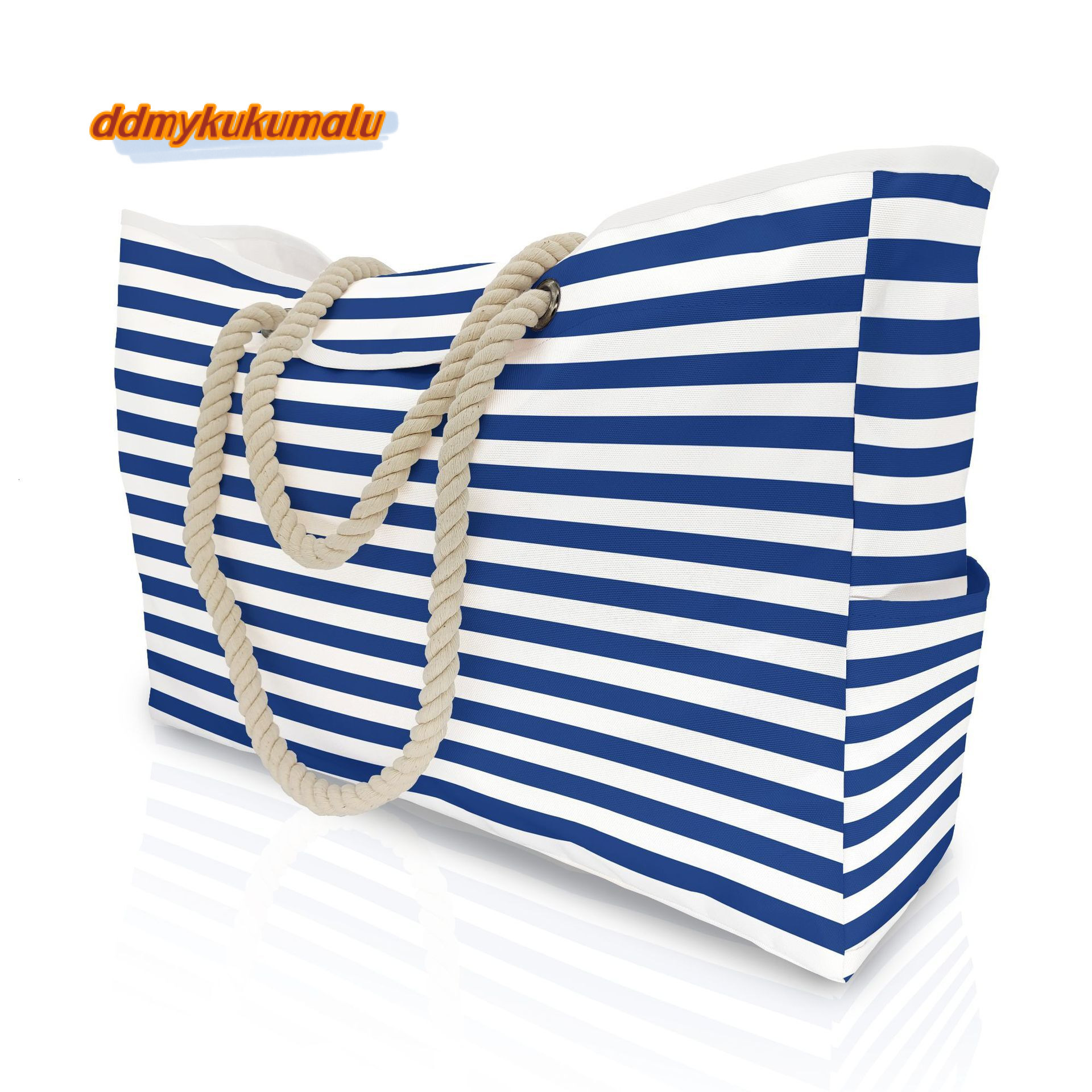 Oxford Cloth Open Pocket Summer Large Capacity Beach Bag Blue and White Striped Handbag H6.27#23 ddmykukumalu