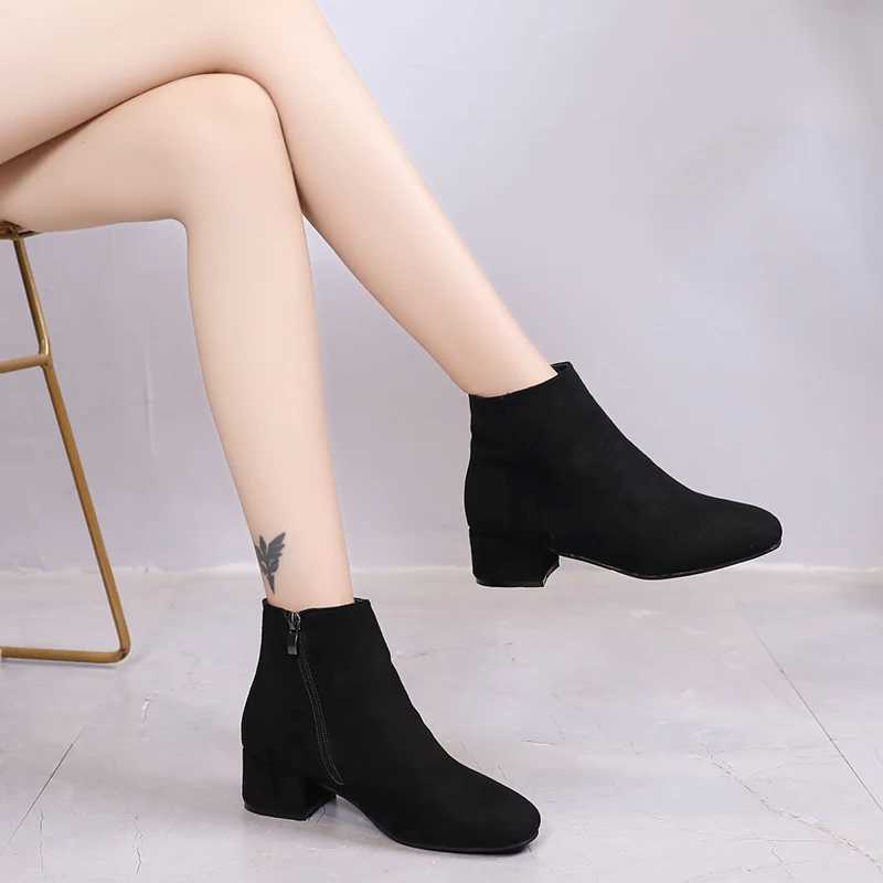 Womens Winter Boots 2024 New Suede Dress Women Warm Boots Fi Mid-Heel Wool Warm Womens Ankle BootsXJ250217