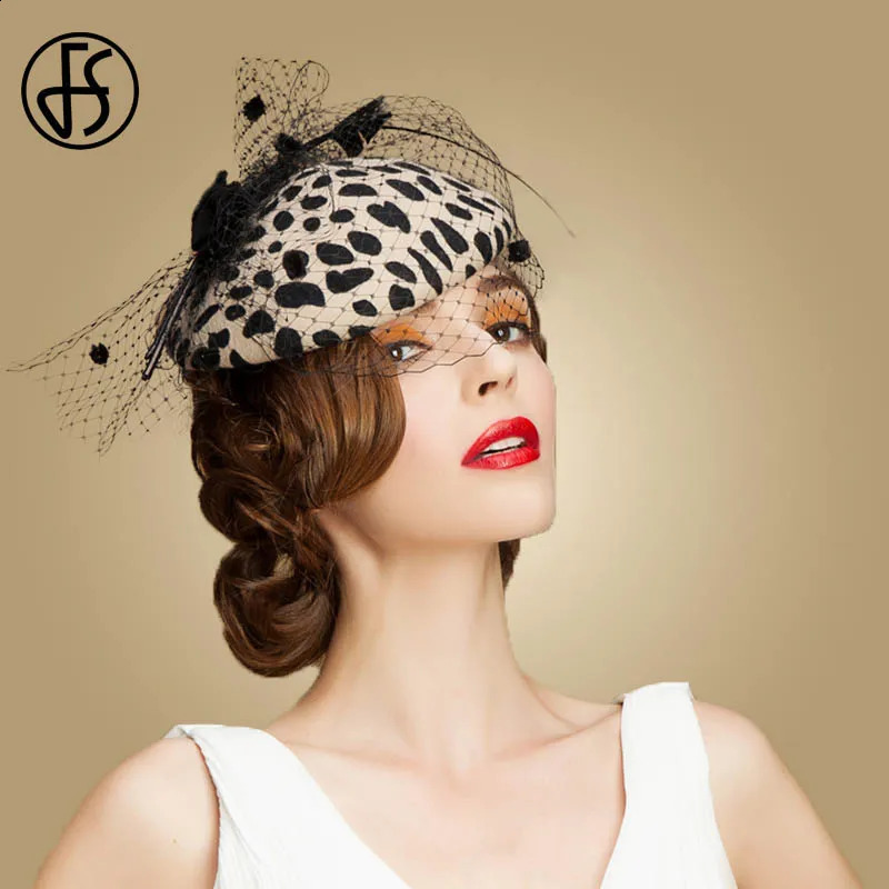 FS Leopard Fascinators Pillbox Hat For Veils 100% Australian Wool Felt Wedding Hats Women Elegant Bow Cocktail Fedoras 240930