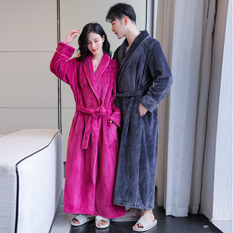 Designer's Autumn And Winter Long Flannel Women's Couple Pajamas, Comfortable Home Clothes, Thick Bathrobes, Hotel Yukata