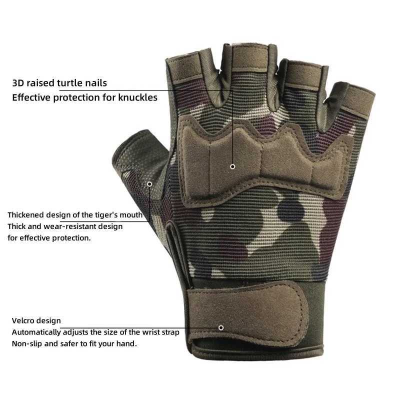 Half finger outdoor tactical gloves mens and womens camouflage sports gloves breathable and non slip suitable for CS fitness cycling CL241008