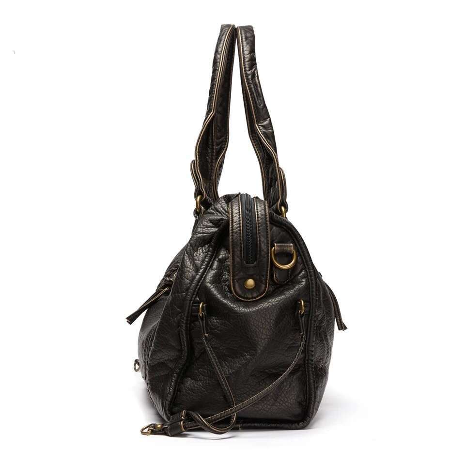 Vintage Large Capacity Women Handbag Soft Pu Tote Retro Washed Leather Shoulder Crossbody Bags Quality Punk Bag 2024