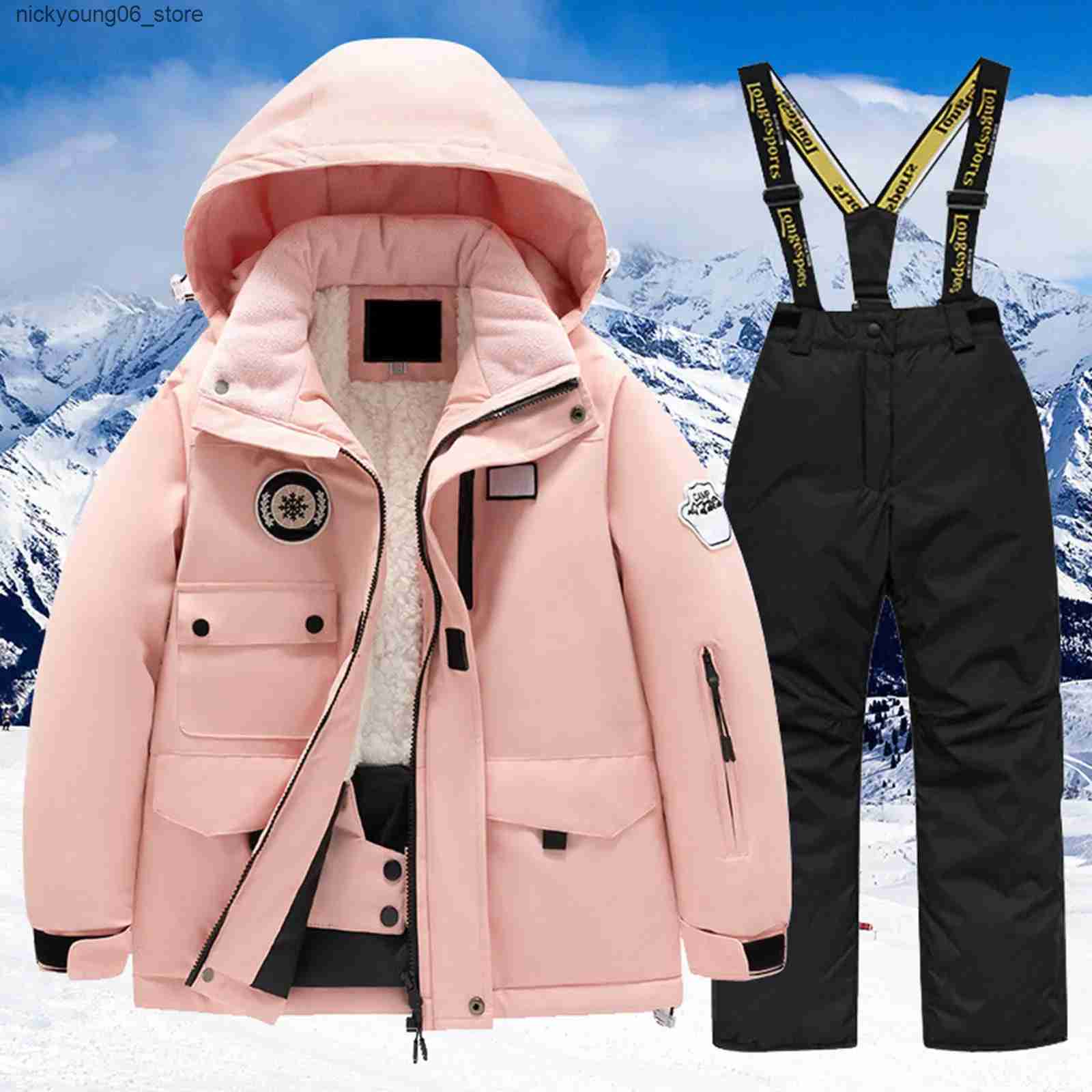 Sets/Suits Childrens Ski Suit Girls Outdoor Waterproof and Windproof Thick Warm Boys Ski Clothes Parkas+Trousers Snowboarding Clothes L240910