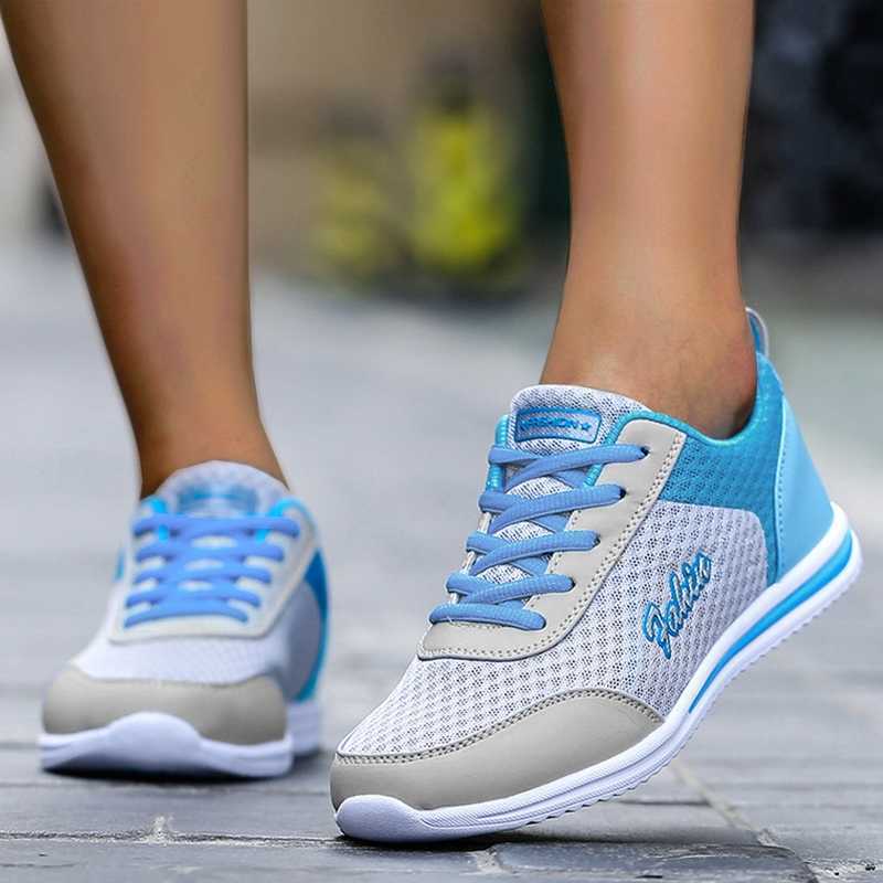 Breathable 2024 New Womens Sports Shoes Fashion Solid Color Soft Womens Sports Shoes Mesh Fabric Lace Upper Womens Shoes Y241007