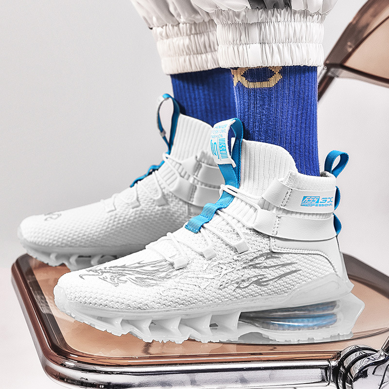 Large Size Thick Soled Height Increasing Sports Men's High Cut Fly Woven Mesh Cloth Zhongbang Blade Shoes Running Shoes