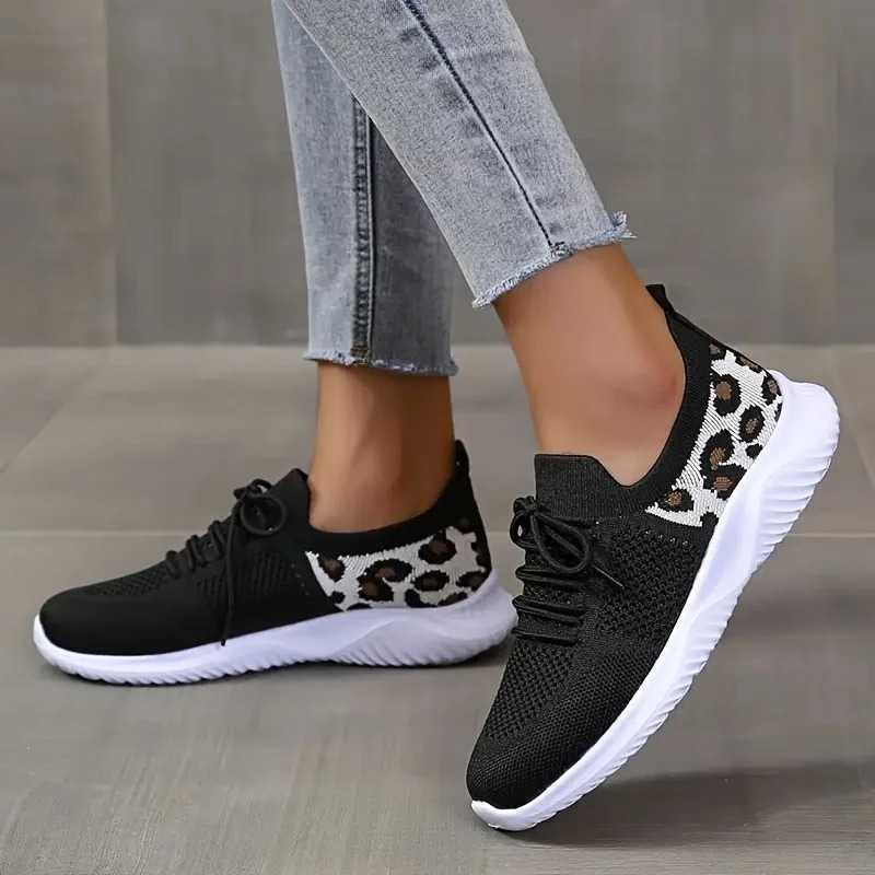 Womens Leopard Tennis Sneakers 2023 Spring/Summer New Mesh Breathable Sneakers Womens Walking and Running Apartment Zapatos De Mujer Y241007