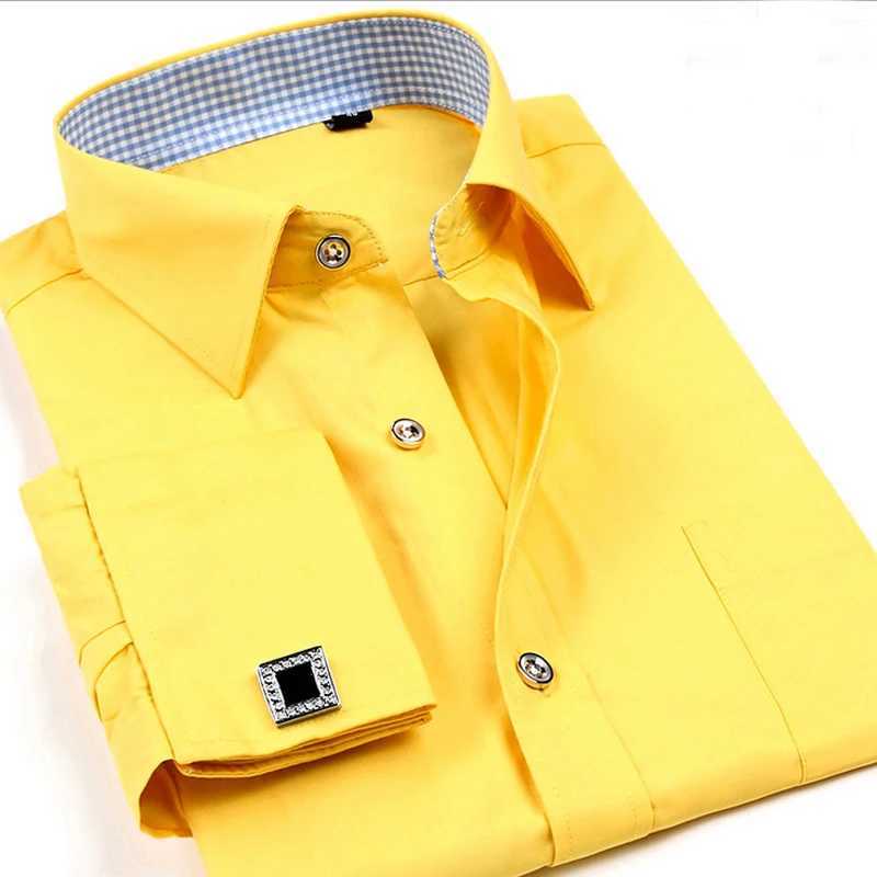 Mens French cufflinks shirt new mens long sleeved brand tailcoat shirt regular suitable for mens party tops French cufflinks dress X2410071