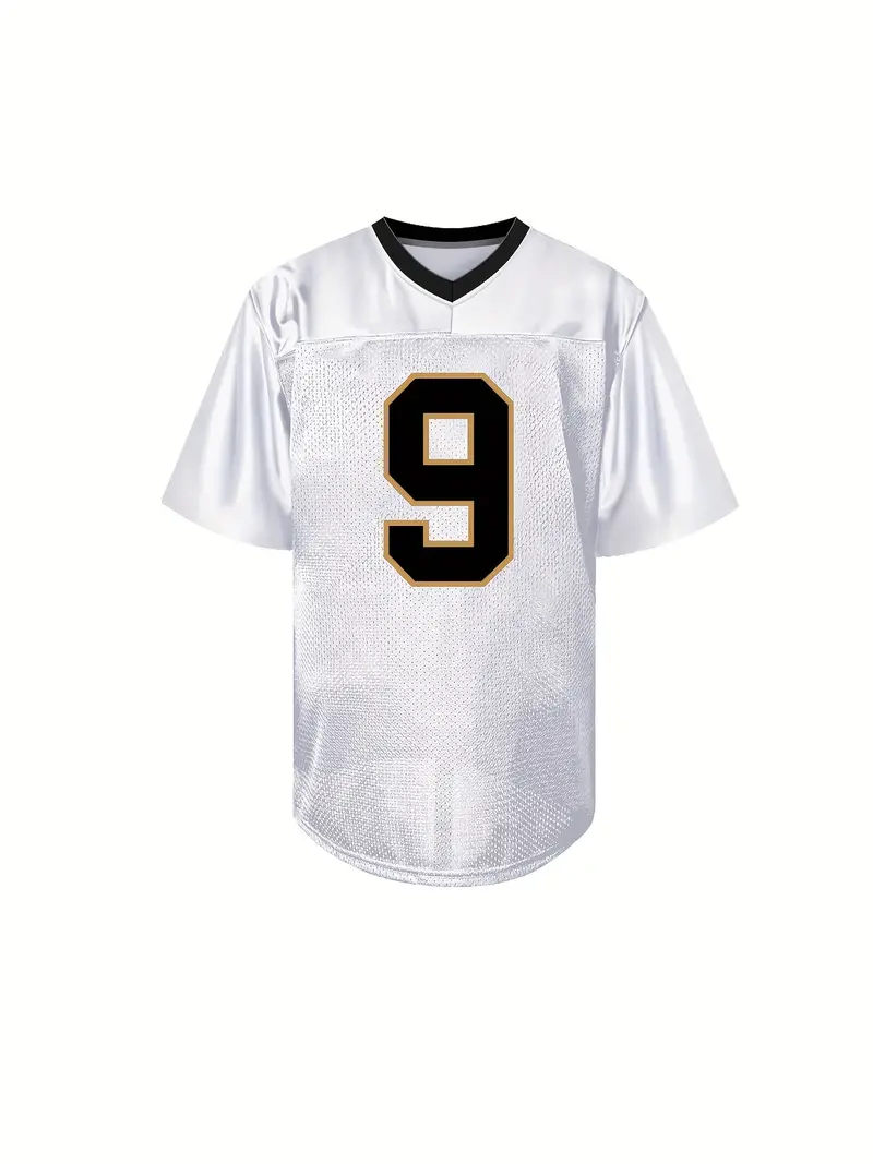 #9 Drew Brees Comfy V-Neck Football Jersey White Mesh Embroidery for Training and Competition Breathable Moisture-Wicking American Football Shirt