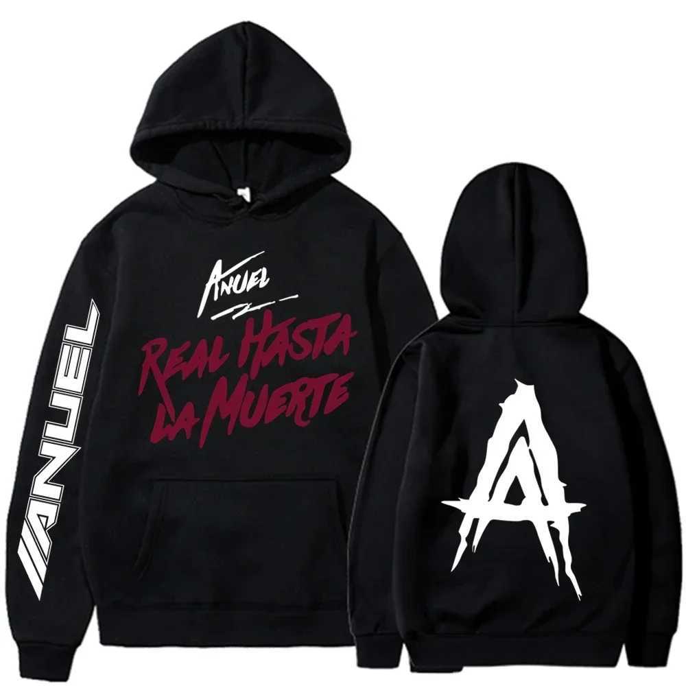 Men's Hoodies Sweatshirts Autumn Flce Mens Hoodie Anuel AA Real Hasta La Muerte Print Sweatshirt T-shirt Rapper Loose Pull Off Casual Hoodie Top 